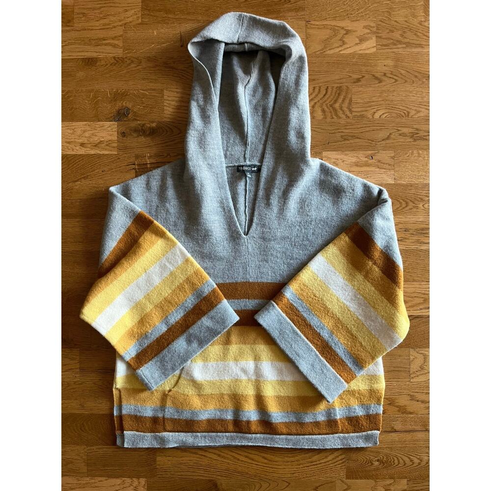 Toad & Co Heartfelt Poncho Hooded Wool Striped Sweater Women's Size Medium - Picture 2 of 7